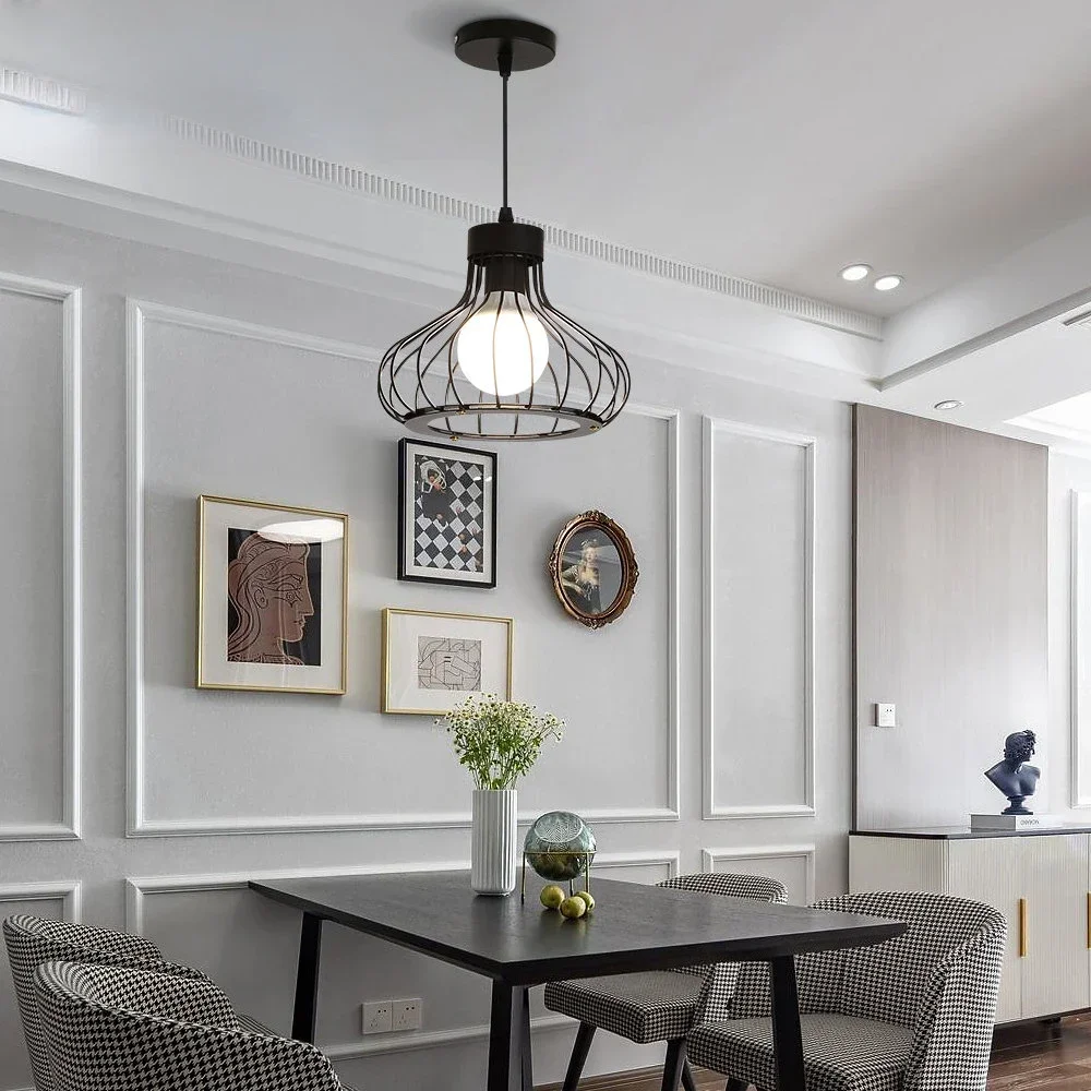 

Chandelier Dining Modern Vintage Industrial Retro Pendant Light Metal Loft Bar Creative Ceiling Cage E27 Base