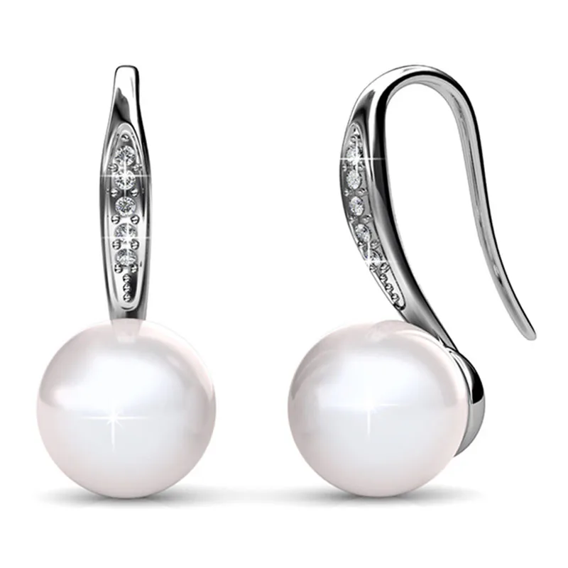 

Daisini Silver Color Pearl Earring Women Christmas Birthday Original Crystals from Austria Dangle Pierced Bass Jewelry