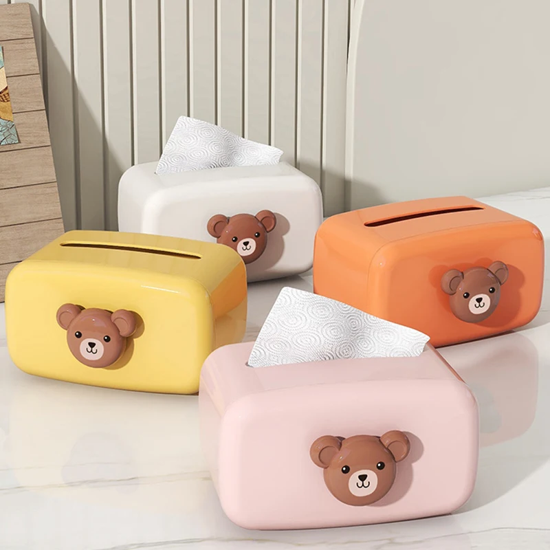 Cute Bear Tissue Box Nordic Roll Paper Storage Box Round Shaped Tissue Box Container Towel Napkin Tissue Holder