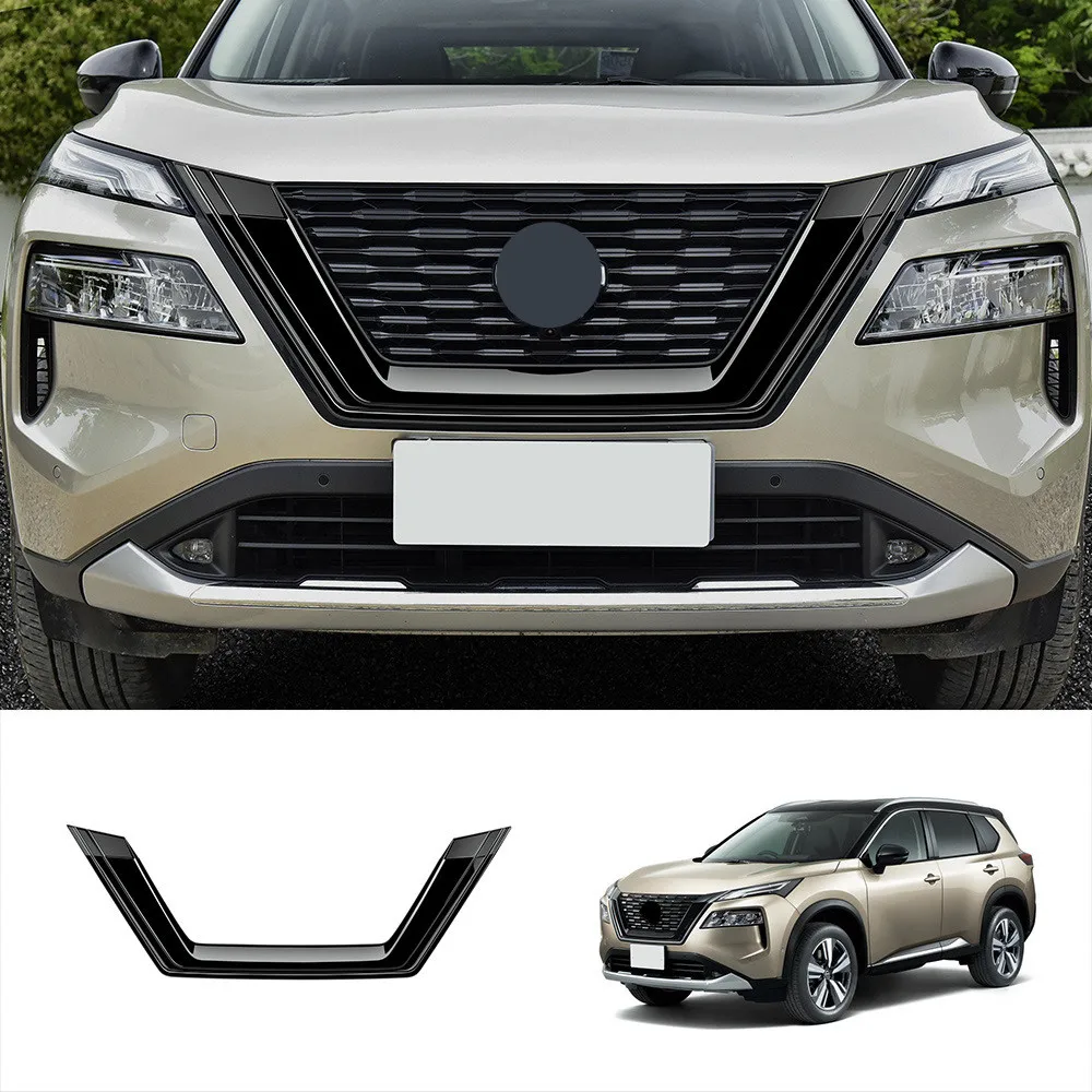 

For Nissan Rogue T33 2021 2022 2023 Car Accessories ABS Plastic Front Console Grill Cover Decor Strip Trim Glossy Black 1PC