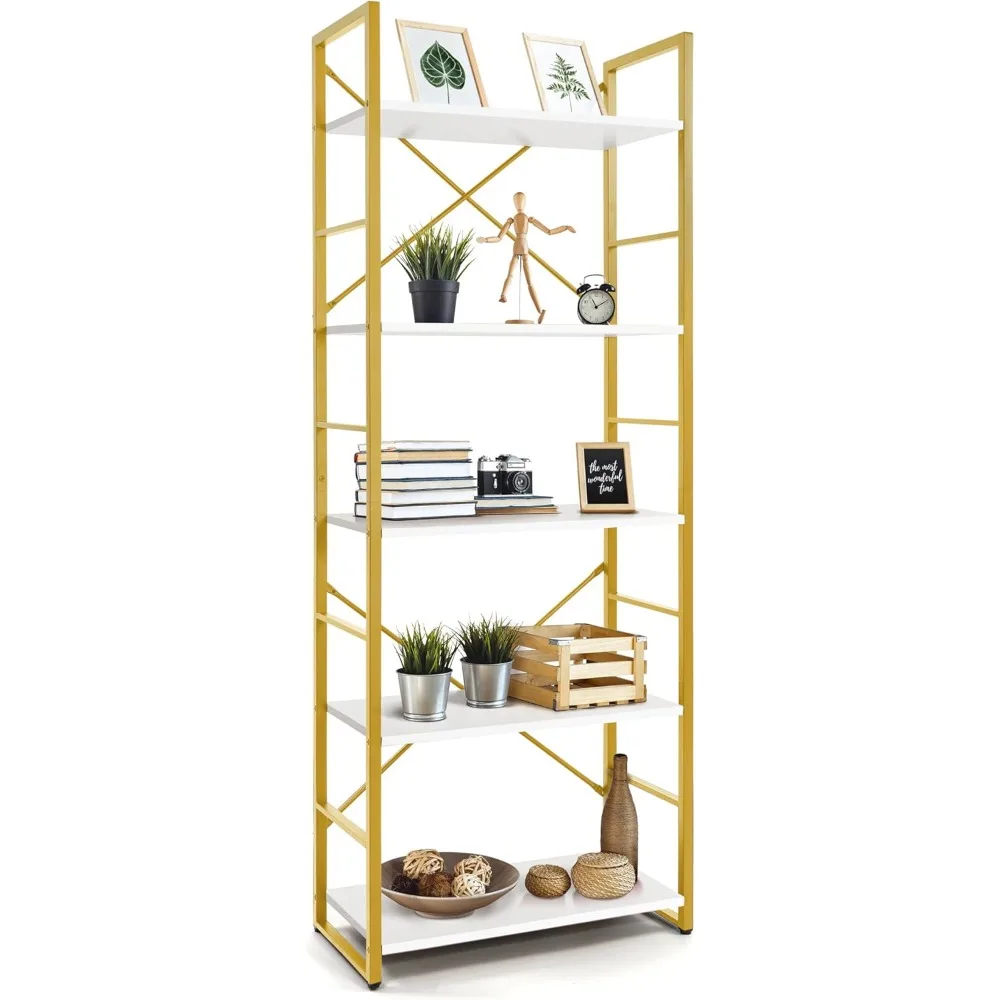 

5 Tier Bookshelf, 24 Inch Width Free Standing Shelf, Bookcase Shelf Storage Organizer, Industrial Book Shelves for Home