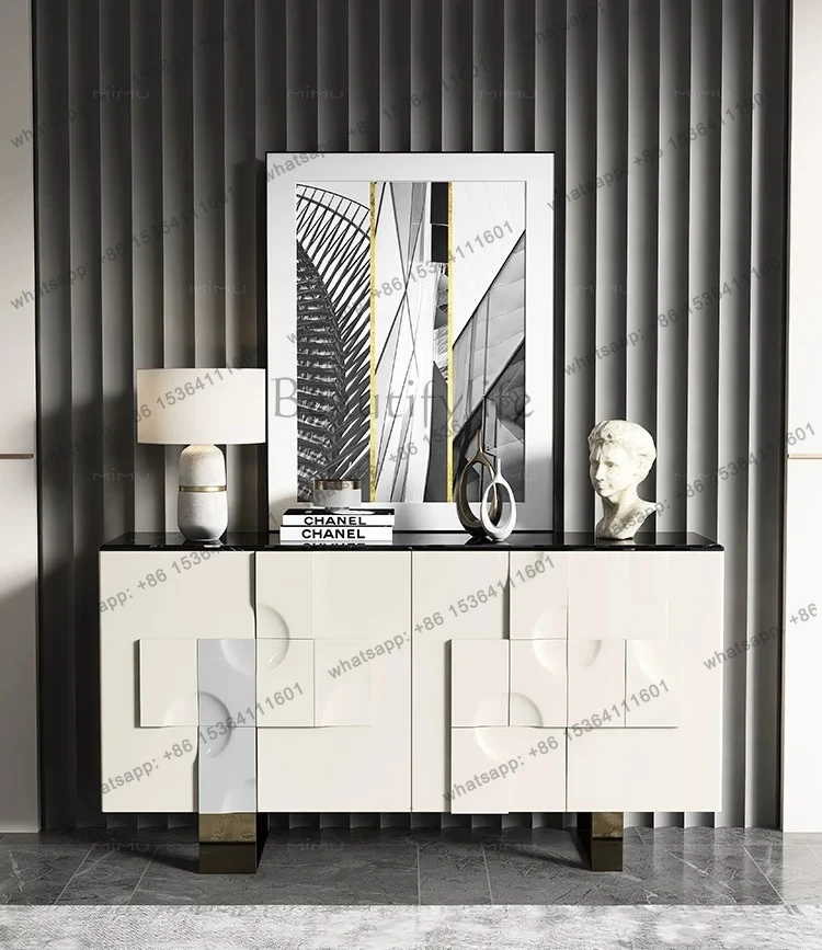 

Italian light luxury style entry door, living room entrance, simple and modern dining side cabinet