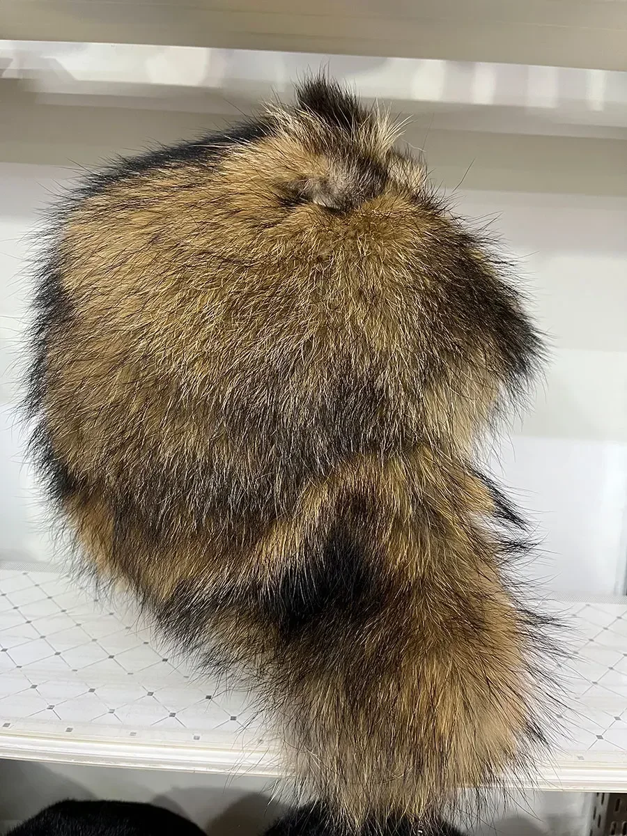 ハロウィン屋外帽子リアルファー 100% アライグマキツネ皮ロシア帽子