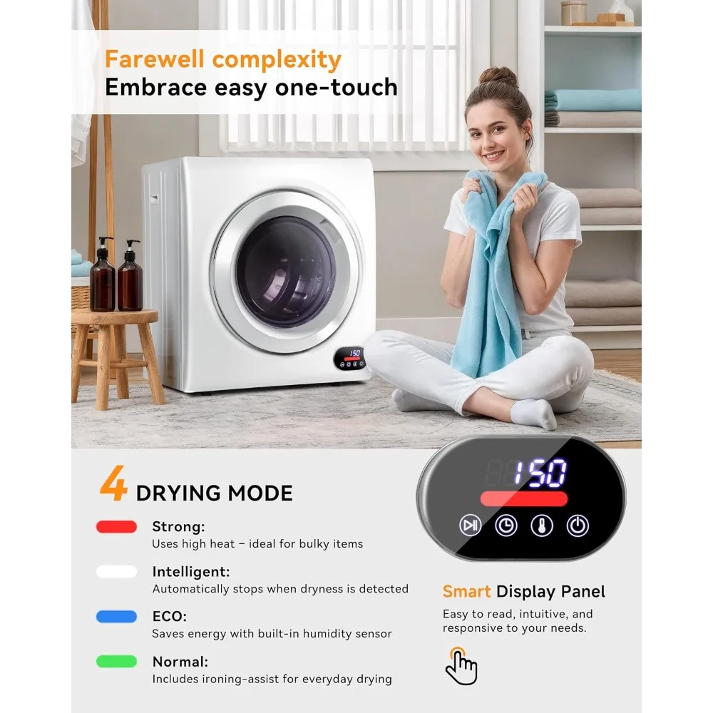 14.4 LBS Portable Compact Dryer 1400w 2.65 Cu.Ft Clothes Drying Machine with Exhaust Hose Stainless Steel