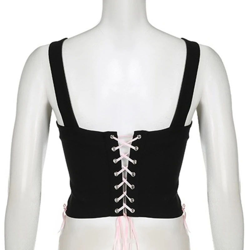 เสื้อรัดทรงสตรีเสื้อแขนกุดผูกหลังเสื้อรัดอกเอวแบบผูกเชือกที่ตัดเอวเสื้อรัดทรงแบบฝรั่งเศสเสื้อกั๊กแบบเซ็กซี่สำหรับไนท์คลับ