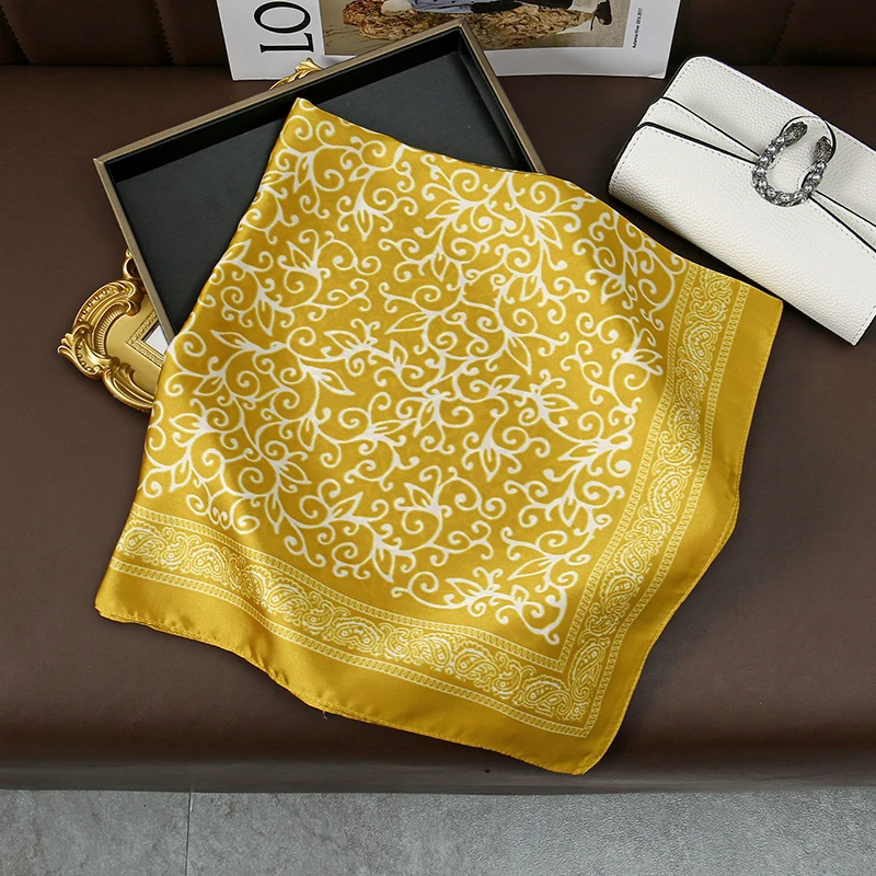 Luxury Brand Silk Square Floral Scarf Women Satin Neck Hair Tie Band Soft work neckerchife 2025 NEW Hijab Head Female Foulard