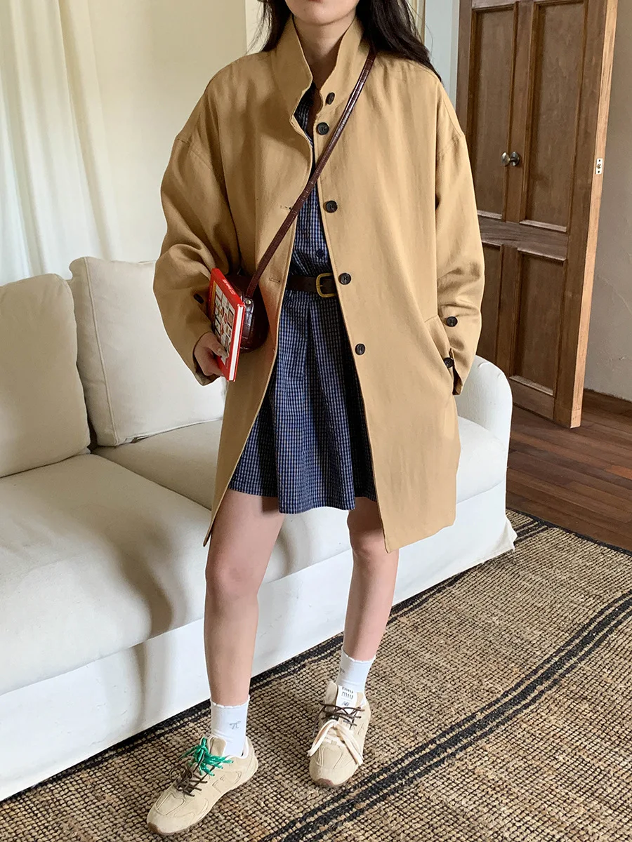 Frühherbst neue mittellange Windjacke mit hochwertiger Stehkragen und Silhouette