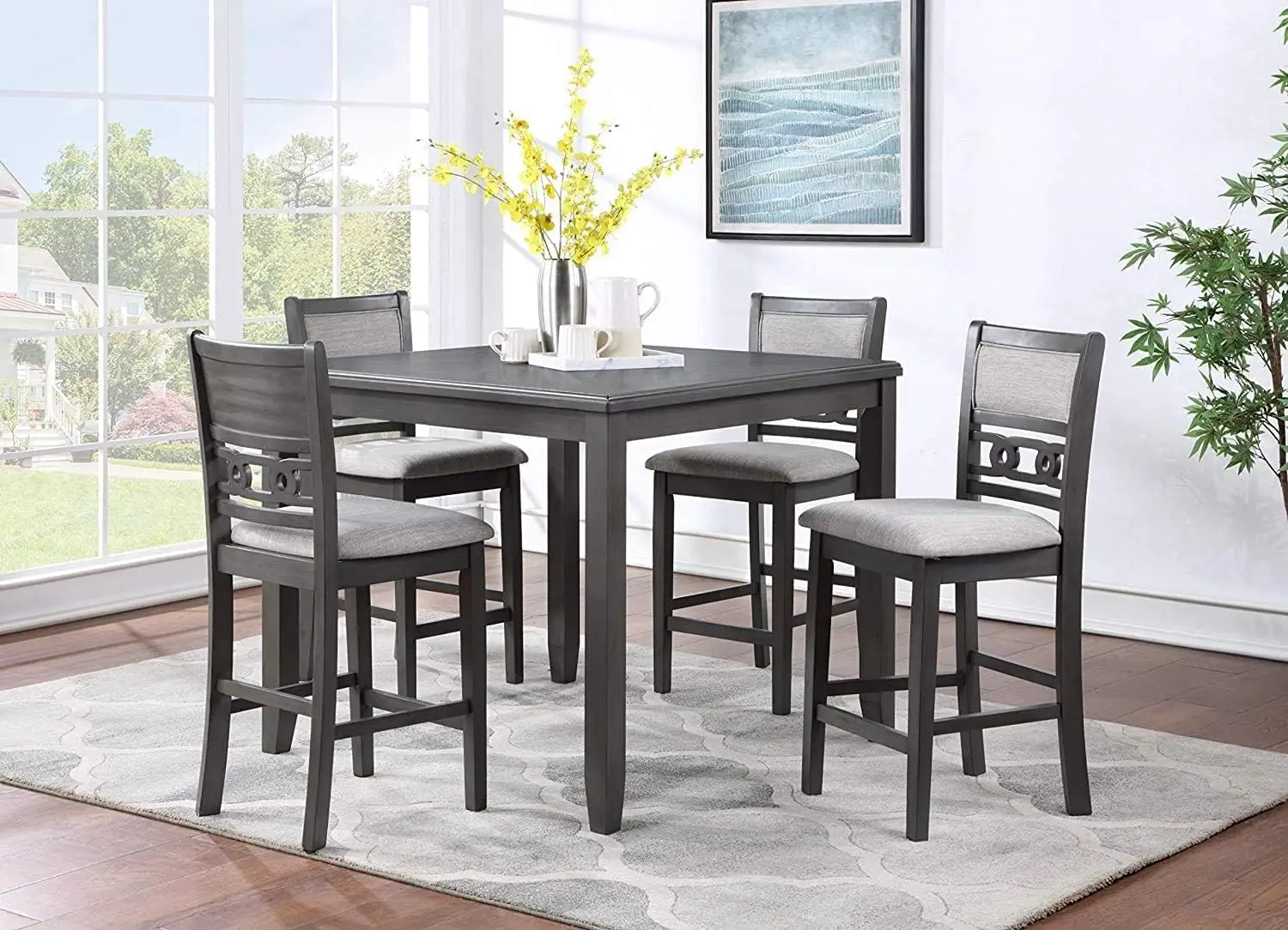 Gia 5-Piece Counter Set with 1 Table and 4 Chairs, 42-Inch, Gray