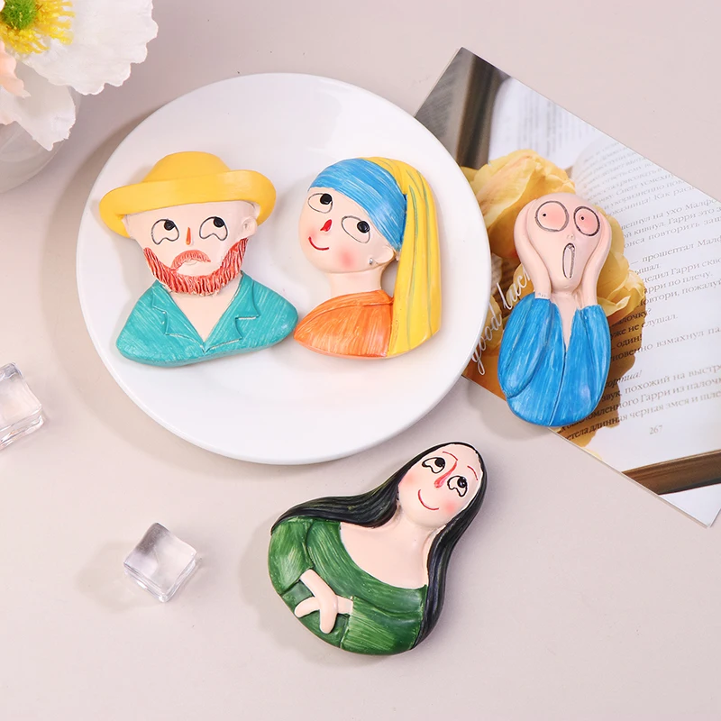 Van Gogh Mona Lisa Swimm Girl Pearl Earrings 3D Fridge Magnets Stickers Cartoon Character Refrigerator Stickers Home Decoration