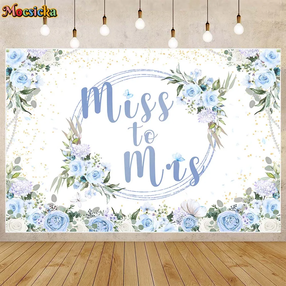 Mocsicka senhorita para a senhora fundo do casamento, anel de flores azuis e brancas, pano de fundo do chuveiro nupcial, decoração do partido, Photo Studio Props, personalizado