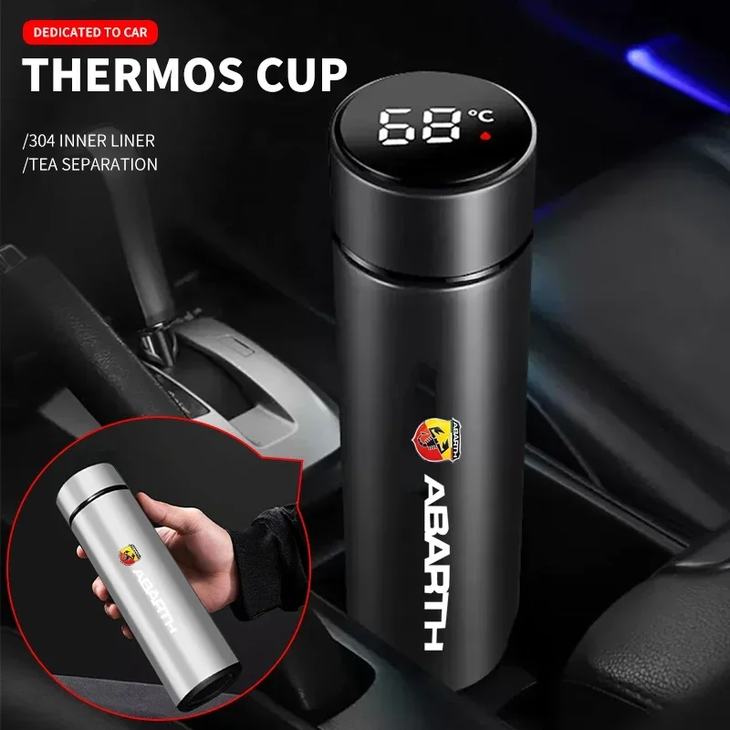 

500ml Smart LED Temperature Display Car Portable Stainless Steel Thermos Cup for Fiat abarth 500 Coupe Doblo Accessories