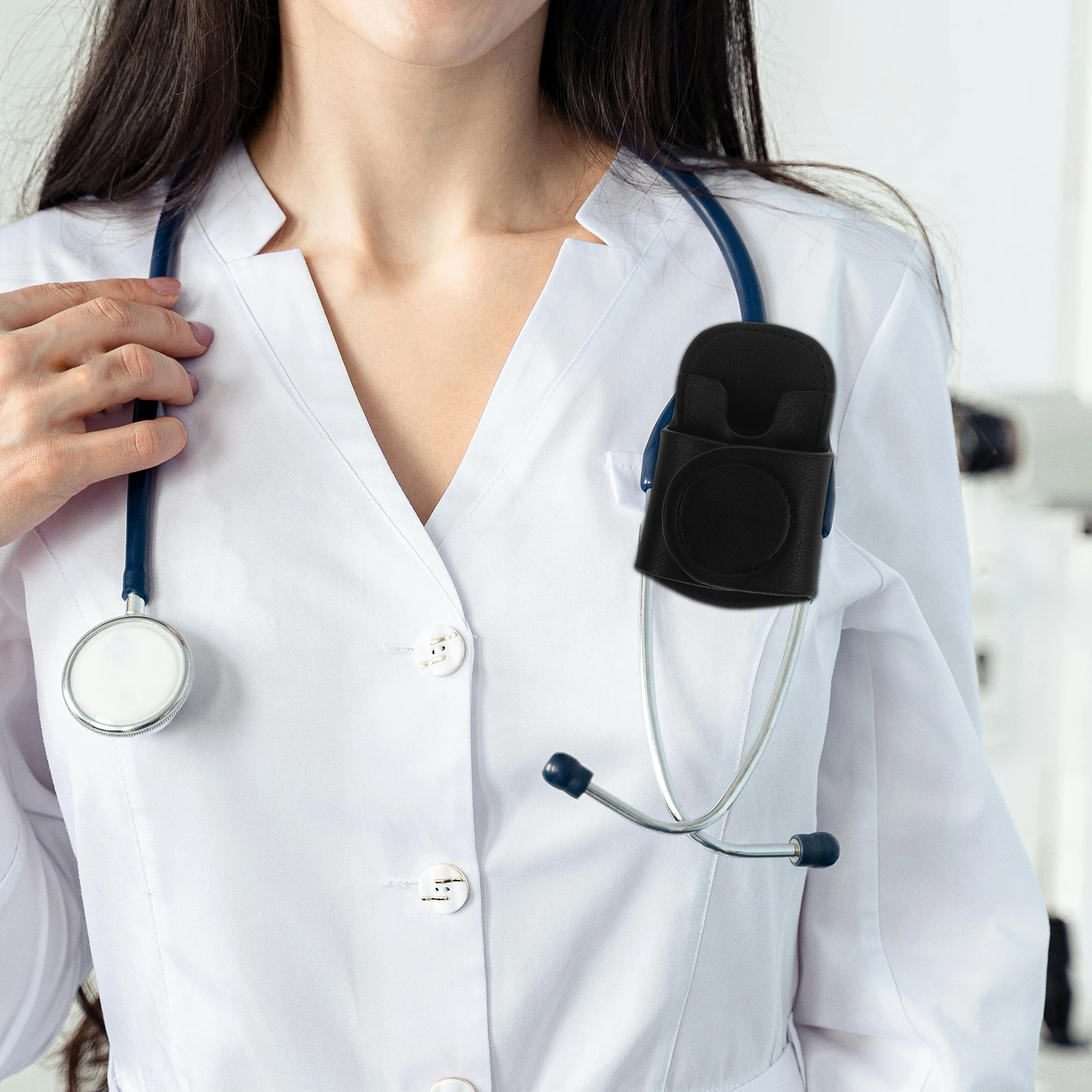 1 قطعة حامل سماعة الطبيب الأسود بولي Pu المحمولة الخصر جيب كليب آمن صالح دائم تخزين كم التمريض الملحقات