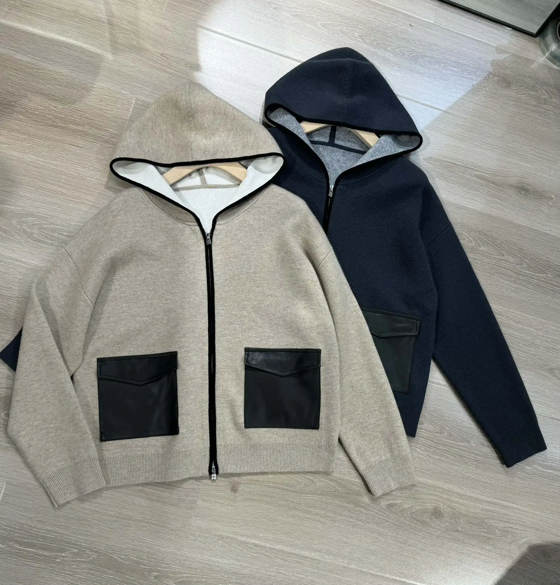 L/P Hooded Bomber Sweater In Cashmere High Quality Knitwear Coat 2024 New Luxury Design Women\'s Clothing