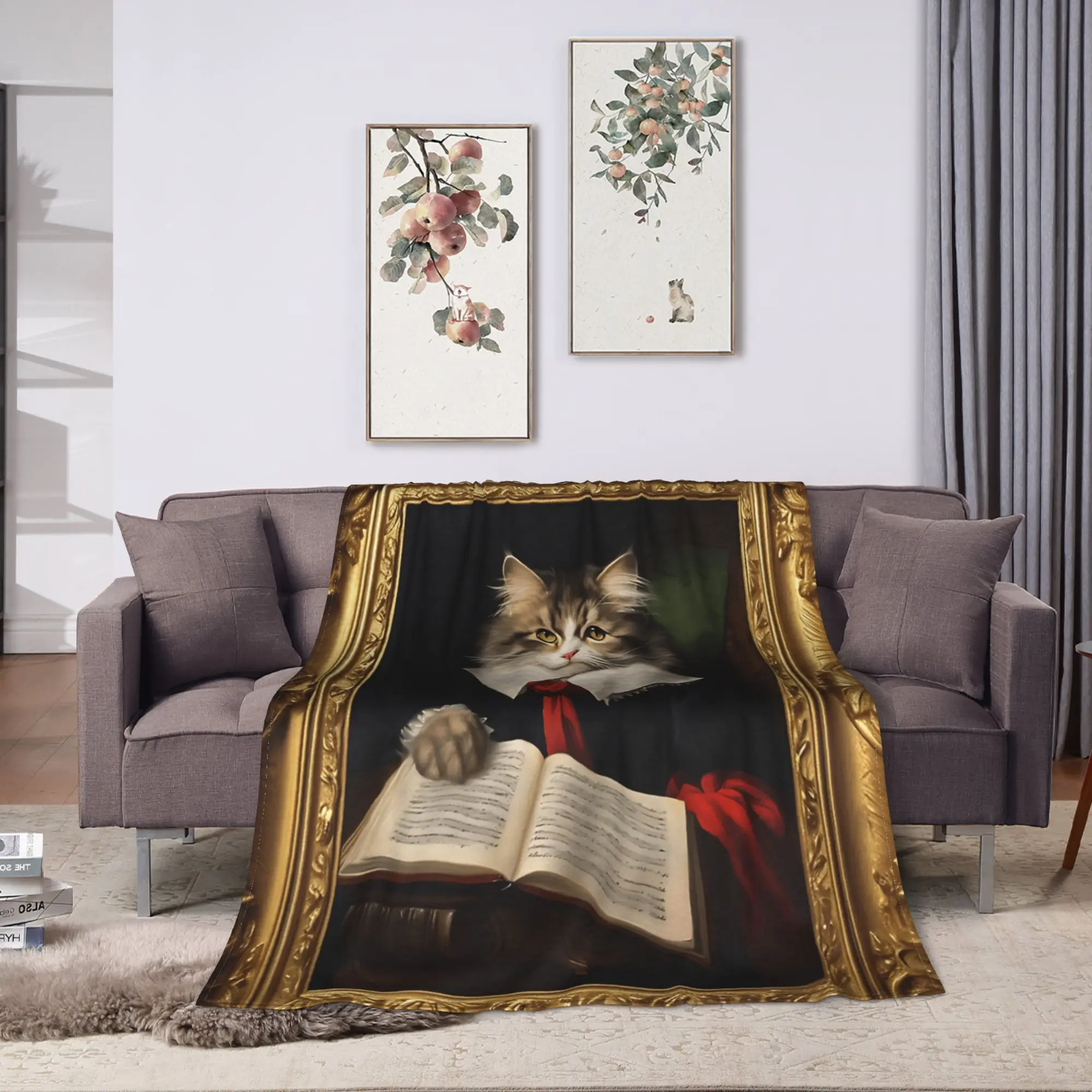 Cute Caroon Cat Portrait Photo Frame Art Bedding Throws Warm Comfy Trend Blanket  For Bedroom Picnic Flannel Bedspread Bed Cover