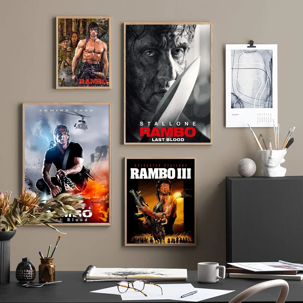 Classic Movie Rambo First Blood Self-adhesive Art Poster Whitepaper Prints Posters Artwork Home Decor