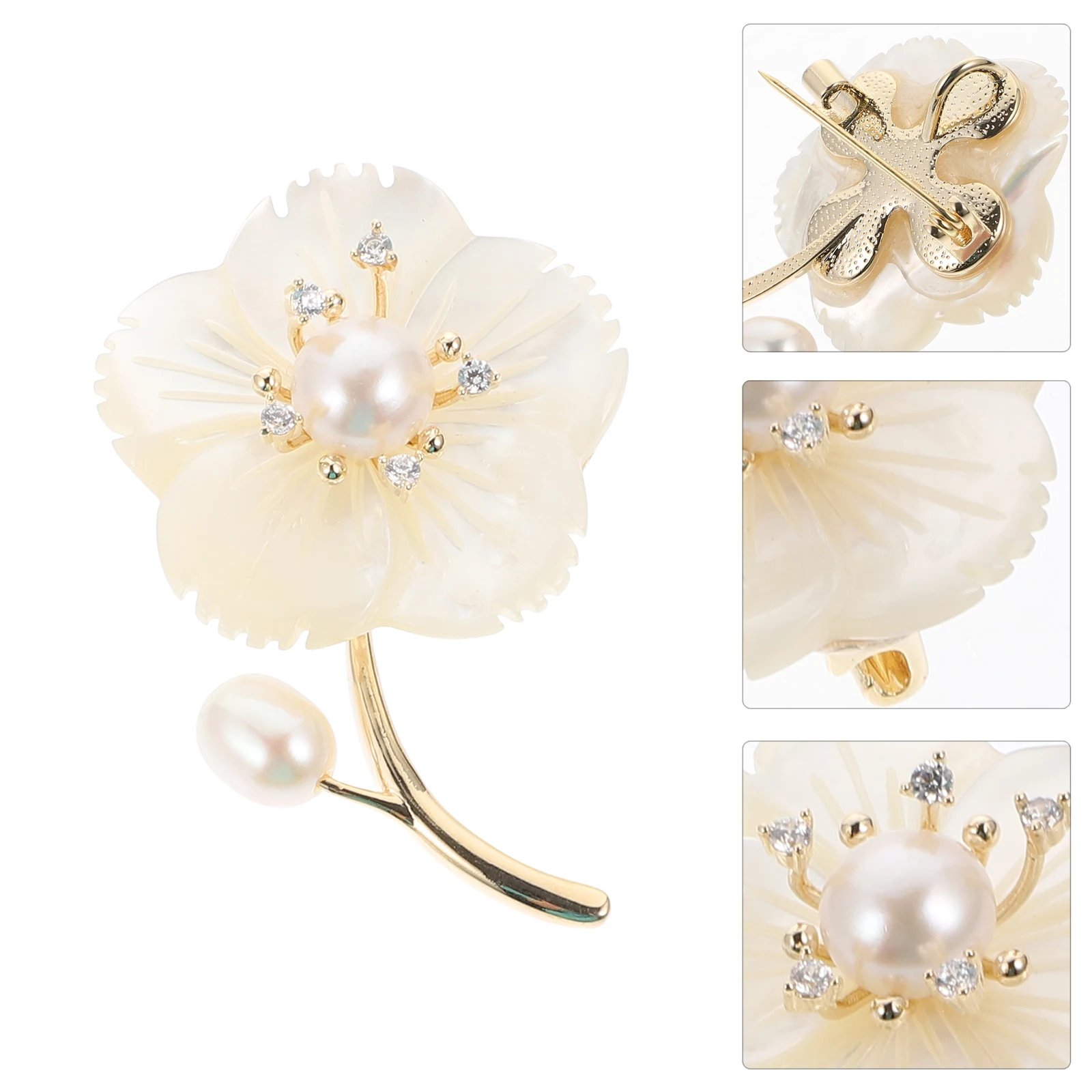

1pc Pearl Brooch Yellow Flower Corsage Lightweight Durable Fashionable Breastpin For Women Festival Gift Shell Flower Brooch