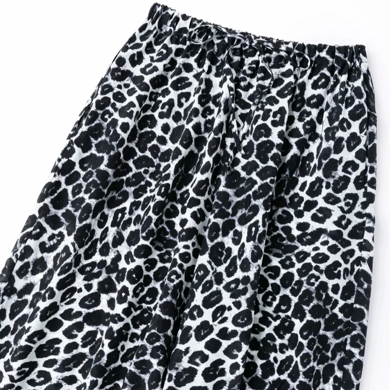 Birdtree, 100% Real Silk Wide Leg Pants, Leopard Print, Women Double Crepe Straight Trousers, Elastic Waist, 2026 New P66616JF