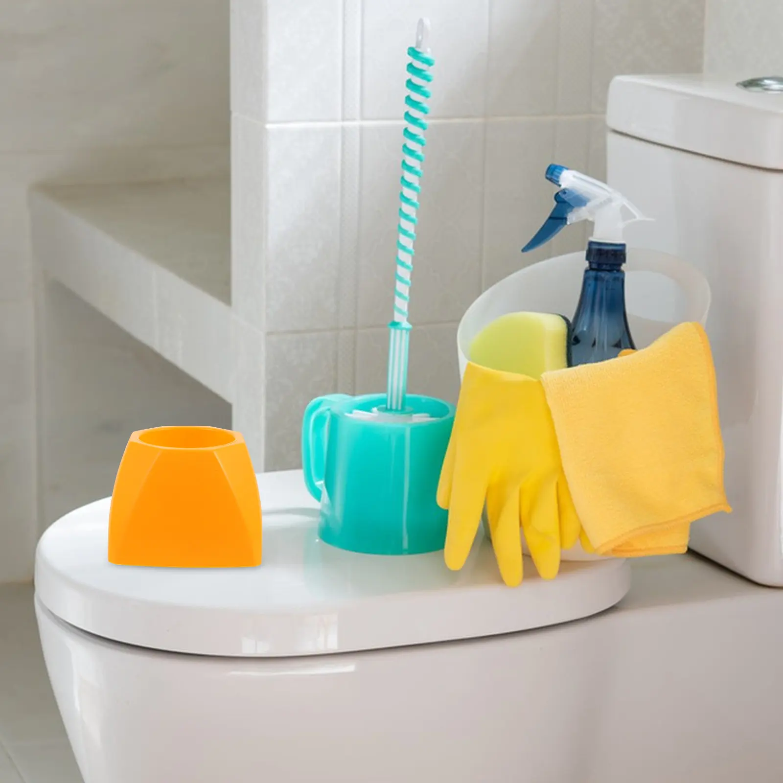 Decorative Bathroom Toilet Brush Holder Plastic Cup with Octagonal Stable Base Anti Water Pooling Toilet Bowl Brush Storage Rack