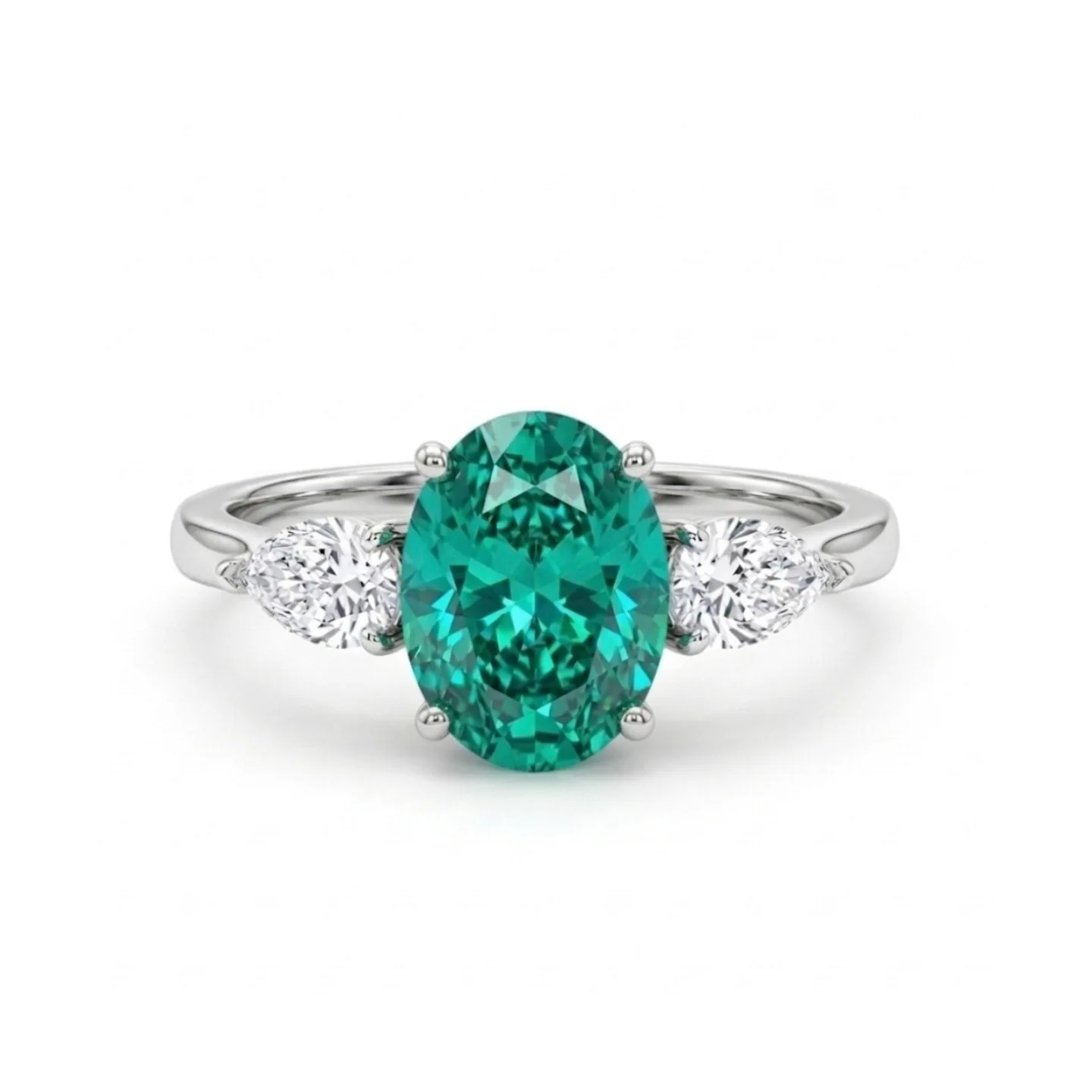 

S925 Sterling Silver Ring Women High Carbon Diamond & Cultured Emerald Fine Jewelry Engagement Ring