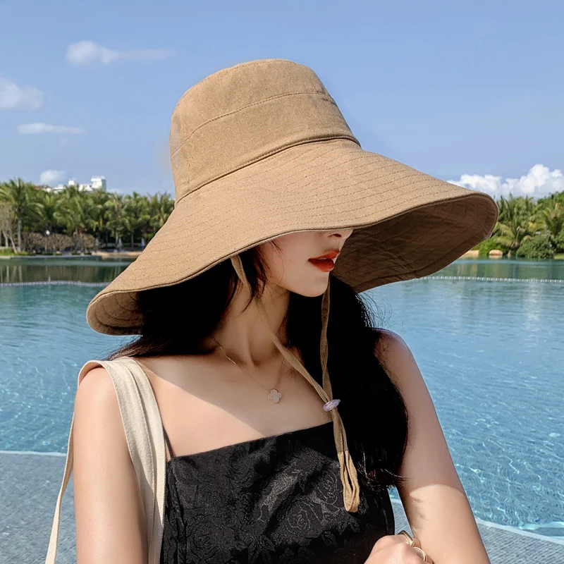 Japan and South Korea Big Brim Hat Women\'s Spring and Summer Foldable Travel Sun Hat Sun Hat Solid Color Casual Fisherman Hat