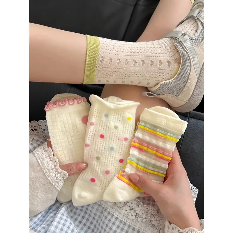 

Сетчатые носки Dopamine Y2K, красочные и яркие летние дышащие хлопковые ажурные носки с напуском, милые носки до середины икры, уличная одежда