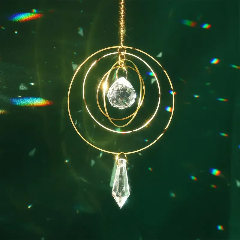 Atrapasueños de jardín de cristal de cuatro redondos, decoración colgante, para fiestas en el jardín, bodas, atrapasoles de jardín de vidrio con temática navideña, 1 ud.