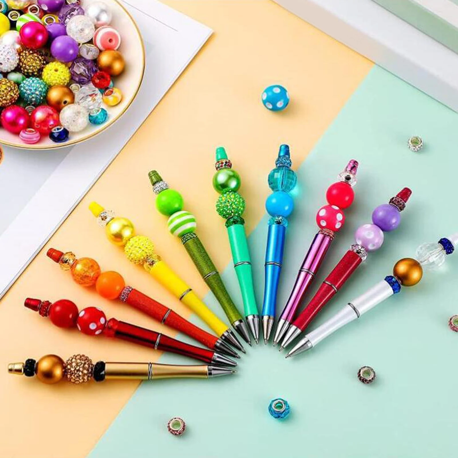 20Pcs Beadable Pens Kit Printable Women Girls DIY Ball Pen Bead Pens Rollerball Pen for Exam Writing Drawing School Journaling