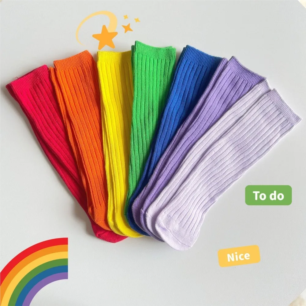 New children's double-needle cotton socks in autumn and winter, dopamine-colored straight heel-less parent-child socks.