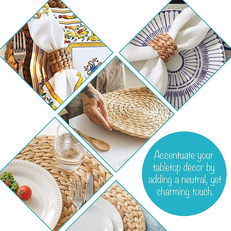 

Latest Woven Placemats - Natural Water Hyacinth Seagrass Woven Placemats, Round And Thick - Set Of Matching Napkin Rings