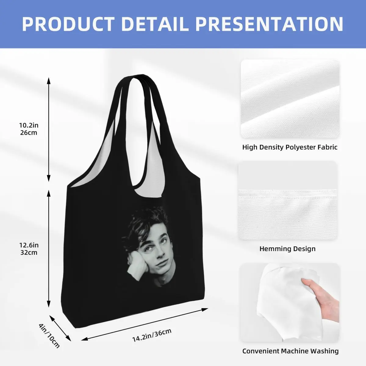 Timothee Chalamet Grocery Shopping Tote Bags Women Fashion 90s TV Actor Canvas Shoulder Shopper Bag Big Capacity Bags Handbag