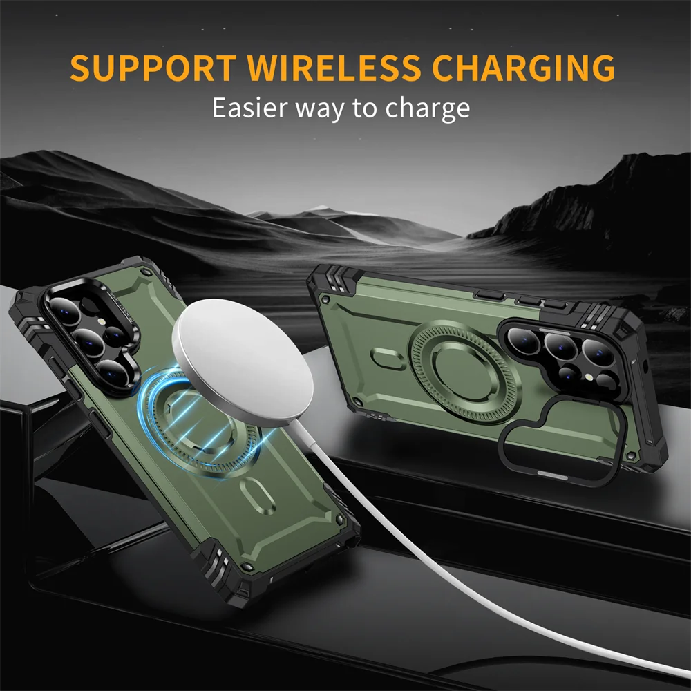 Military Shockproof Armour Magnetic Phone Case for Samsung S24 FE S25 Ultra S23 Plus A54 A52 A35 A34 A23 A16 A15 A14 5G Cover