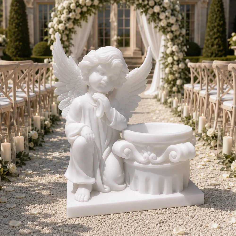 Hand-carved Handmade White Marble Statue Sleeping Angel For Villa Gardens Church Cemeteries Outdoor Landscape Souvenir