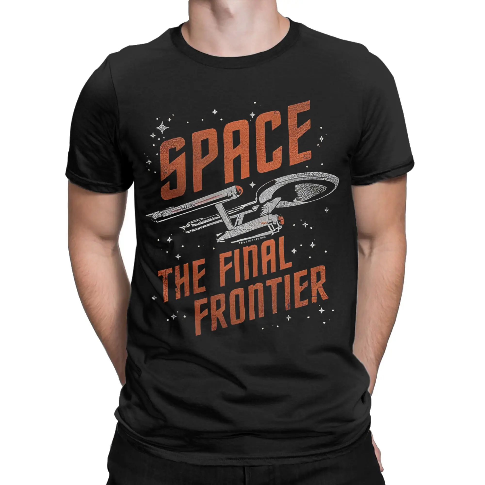 Stars Treks Space The Final Frontier T-Shirts for Men  Vintage Cotton Tee Shirt Crew Neck Short Sleeve T Shirt New Arrival Tops