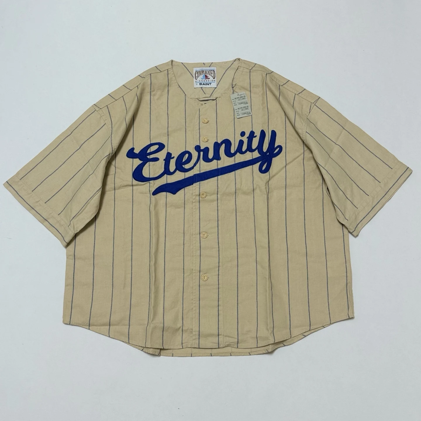 Vintage Striped Baseball Jersey Men Women Oversized Short Sleeve Button‑Up Shirt Eternity Letter Embroidery Loose Streetwear Top