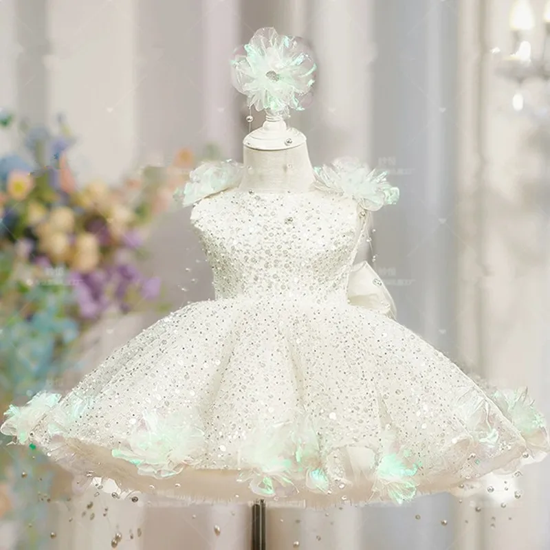 

New Children's Sequined Evening Gown Host's Piano Performance Wedding Birthday Girls Party Dresses A4961 Bridesmaid Dress