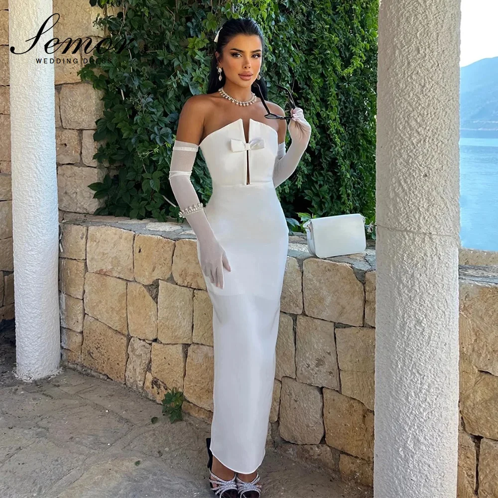 Semor Simple Strapless Mermaid Wedding Dresses 2026 Bow Ankle-Length Bridal Gown Customized Sleeveless Prom Gown formal occasion