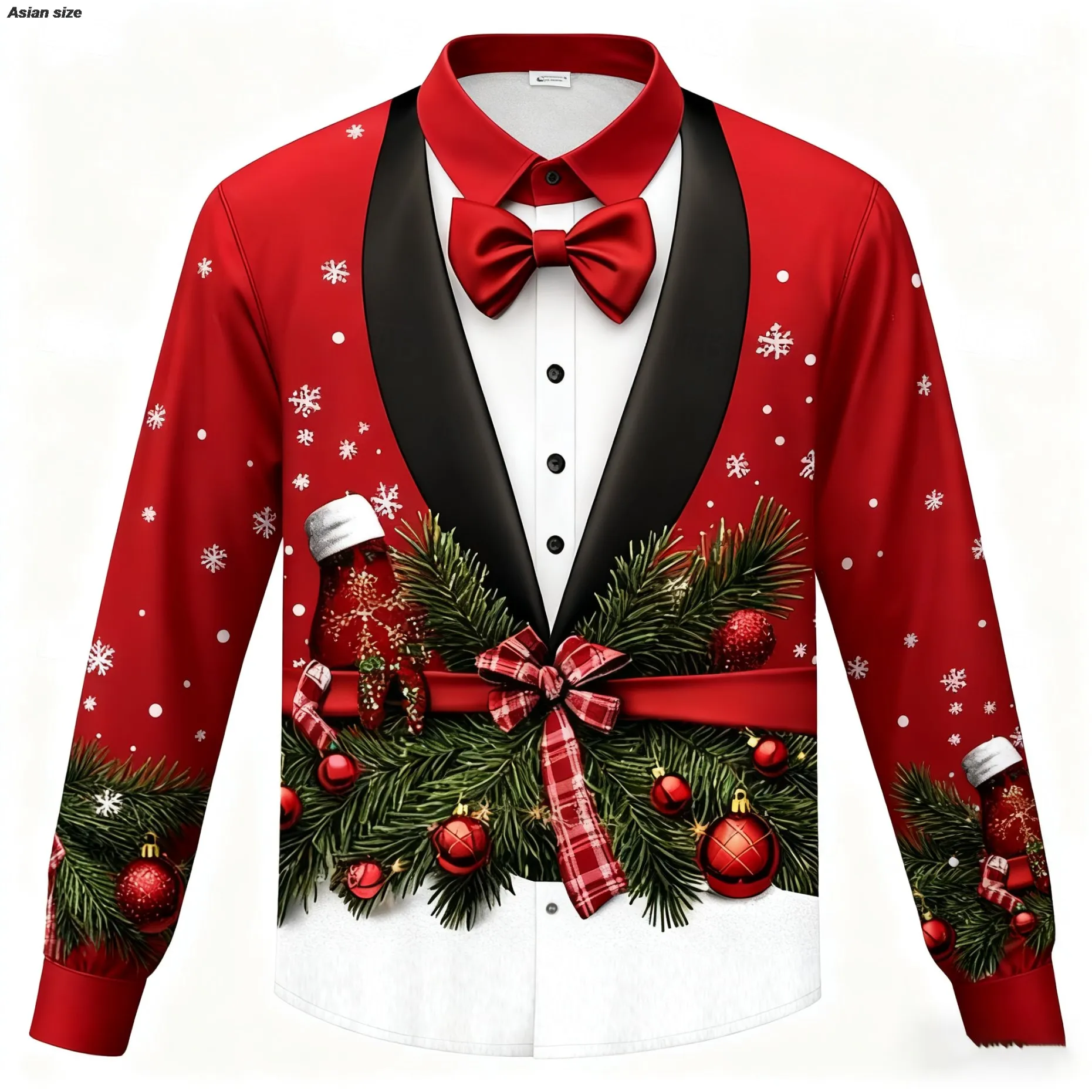 

2025 Christmas Men's Fake Suit 3D Printed Tailcoat Design Long Sleeve Shirt Funny Button-up Shirts For Men Christmas Party Wears