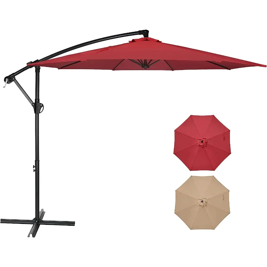 10ft Offset Umbrella Cantilever Patio Hanging Umbrella Outdoor Market Umbrella with Crank and Cross Base Suitable for Garden La