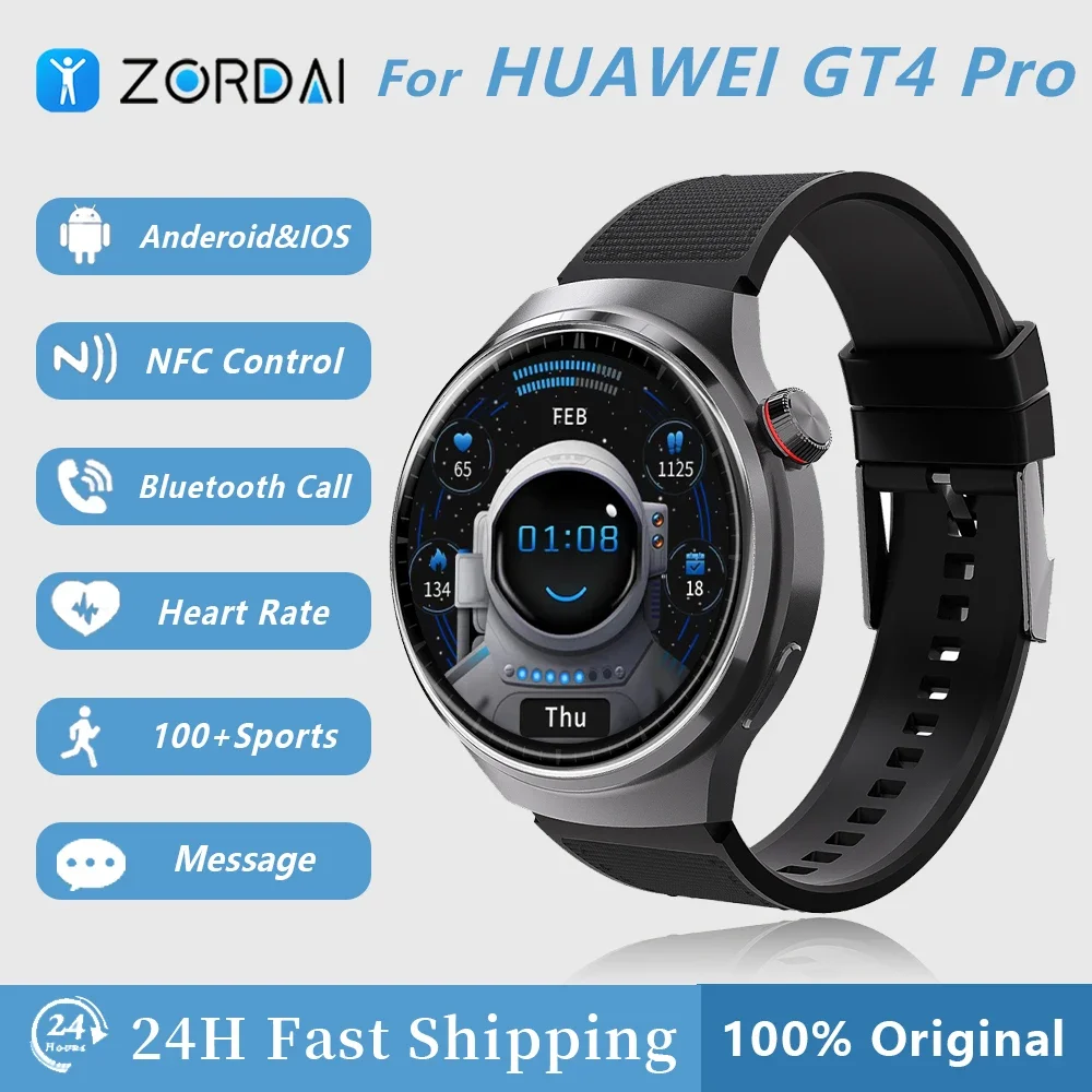 Zordai ZD4 Pro For HUAWEI GT4 Pro NFC Smart Watch Men 485*485 HD Screen Heart Rate  Bluetooth Call IP68 Waterproof Smartwatch