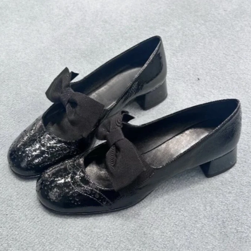 

Black Butterfly Knot Decoration High Heels Women Novelty Sculpted Design Mary Jane Shoes Comfortable Women Shoe Zapatos De Mujer