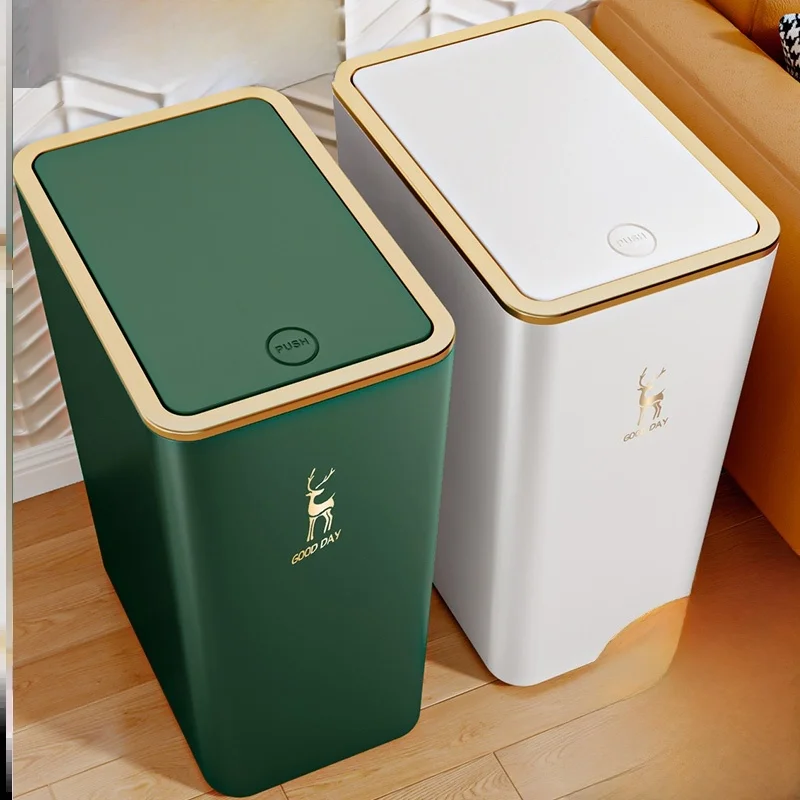 

Large Capacity 18L Bedroom Office Trash Can with Lid Simple White High Aesthetic Value Commercial High End Cream Style Green