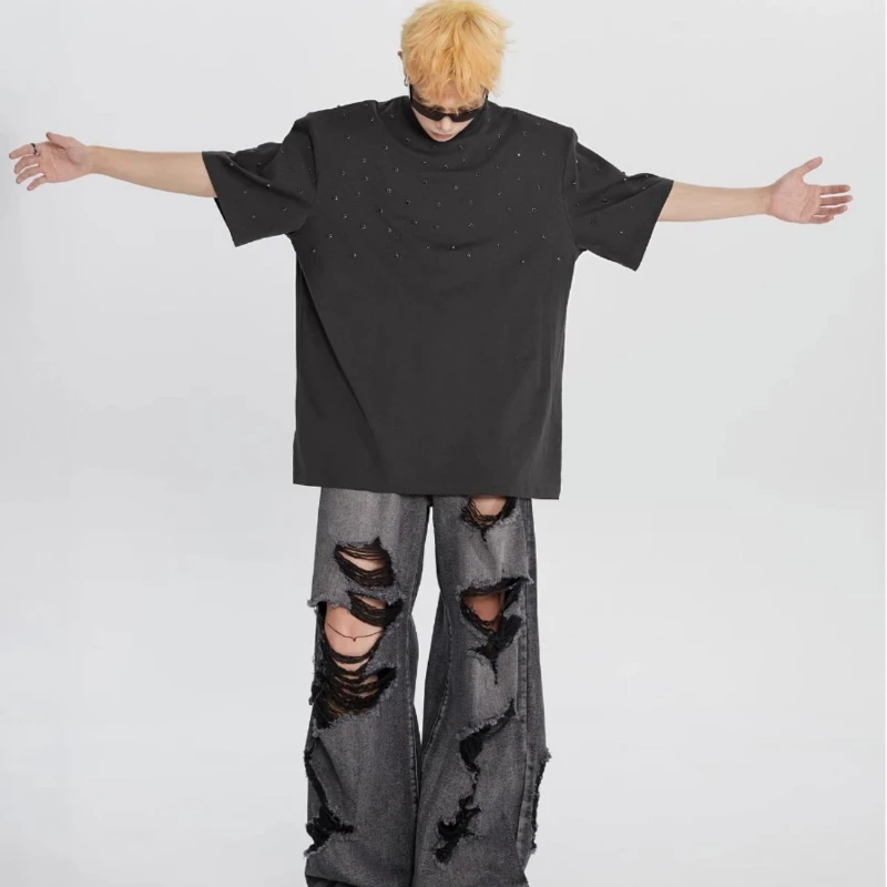 Men Wide-legged Pants Wide-leg Pants Jeans Men Women Man's Clothing Vintage Y2K Hipster Summer Solid Streetwear Baggy Trouser