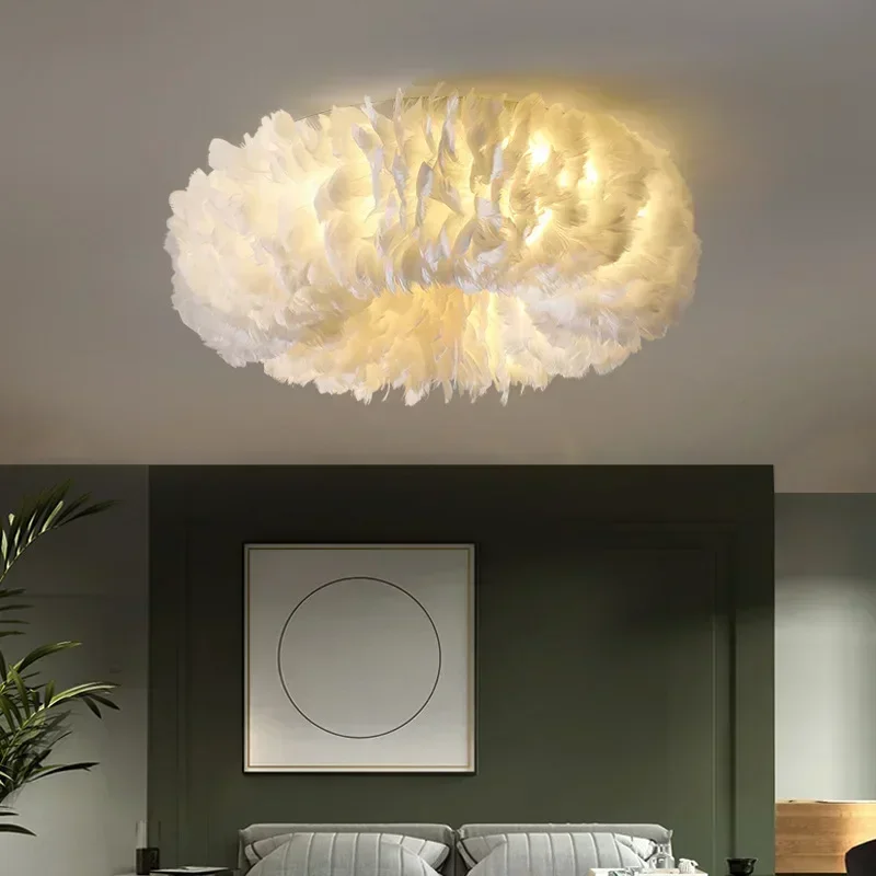 Multi-color Modern LED Ceiling Light Nordic Feather Bedroom Living Room Hallway Warm Romantic Children Family Fixture Deco