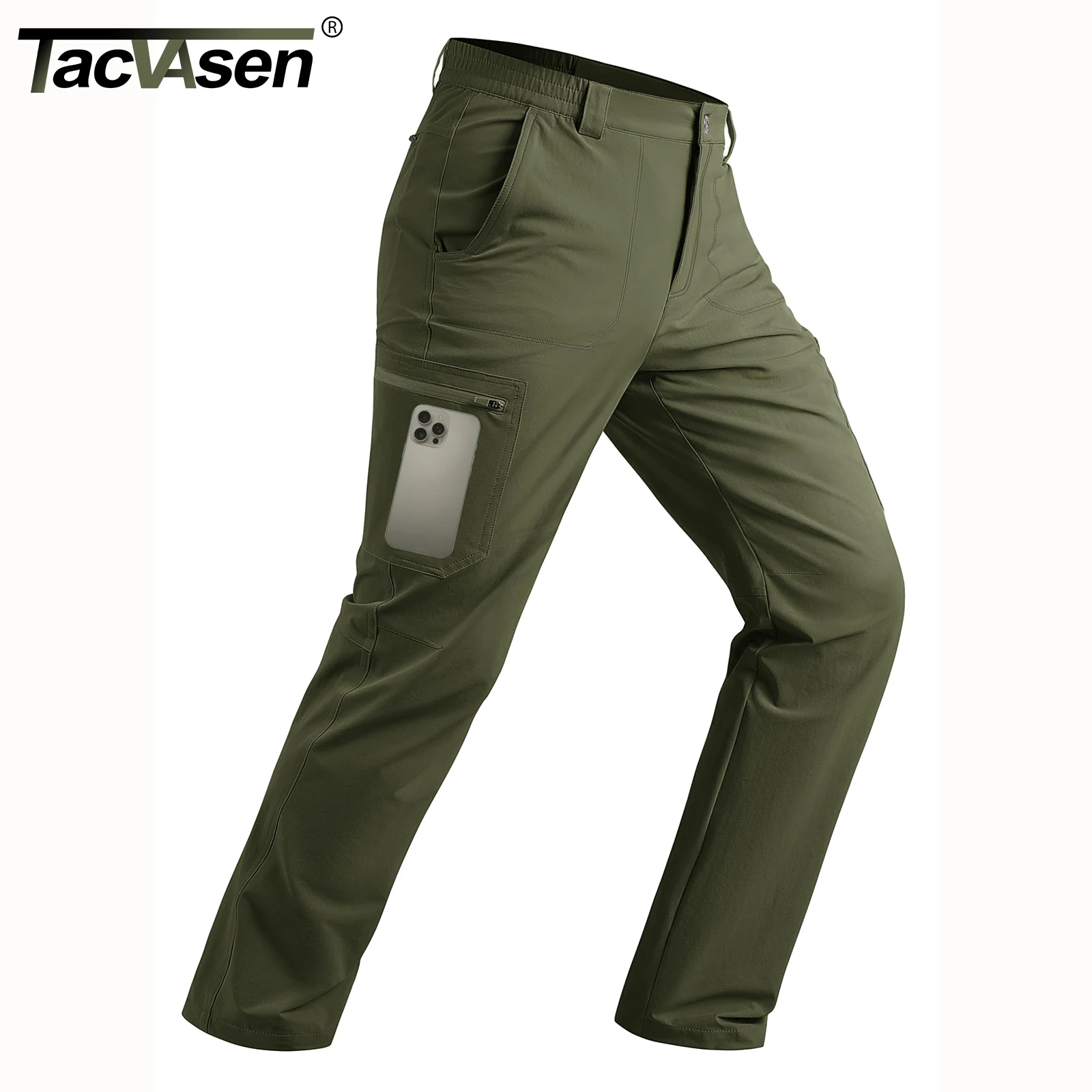 Men's Hiking Cargo Pants Quick Dry Lightweight Stretch Nylon Ripstop Water Resistant Outdoor Work Fishing 5 Zipper Pockets