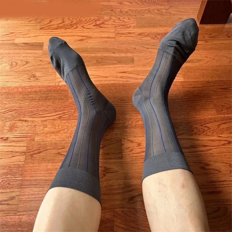 Y88A Men elegantes Vestidos negocios Calcetines Contraste Color Patrón acanalado Calcetines traje formal