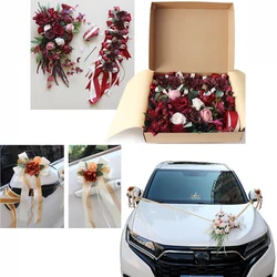 Yannew 8pcs/Set Wedding Car Decorations kit Flowers Champagne Aftificial Rose with Ribbon for Car Mirror Door Handle Decor Party