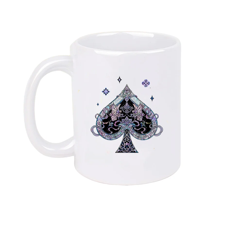 11oz Gothic Spade Pattern Ceramic Coffee Mug with Iridescent Floral Design for Home Party Office Tableware Valentine's Day Birth