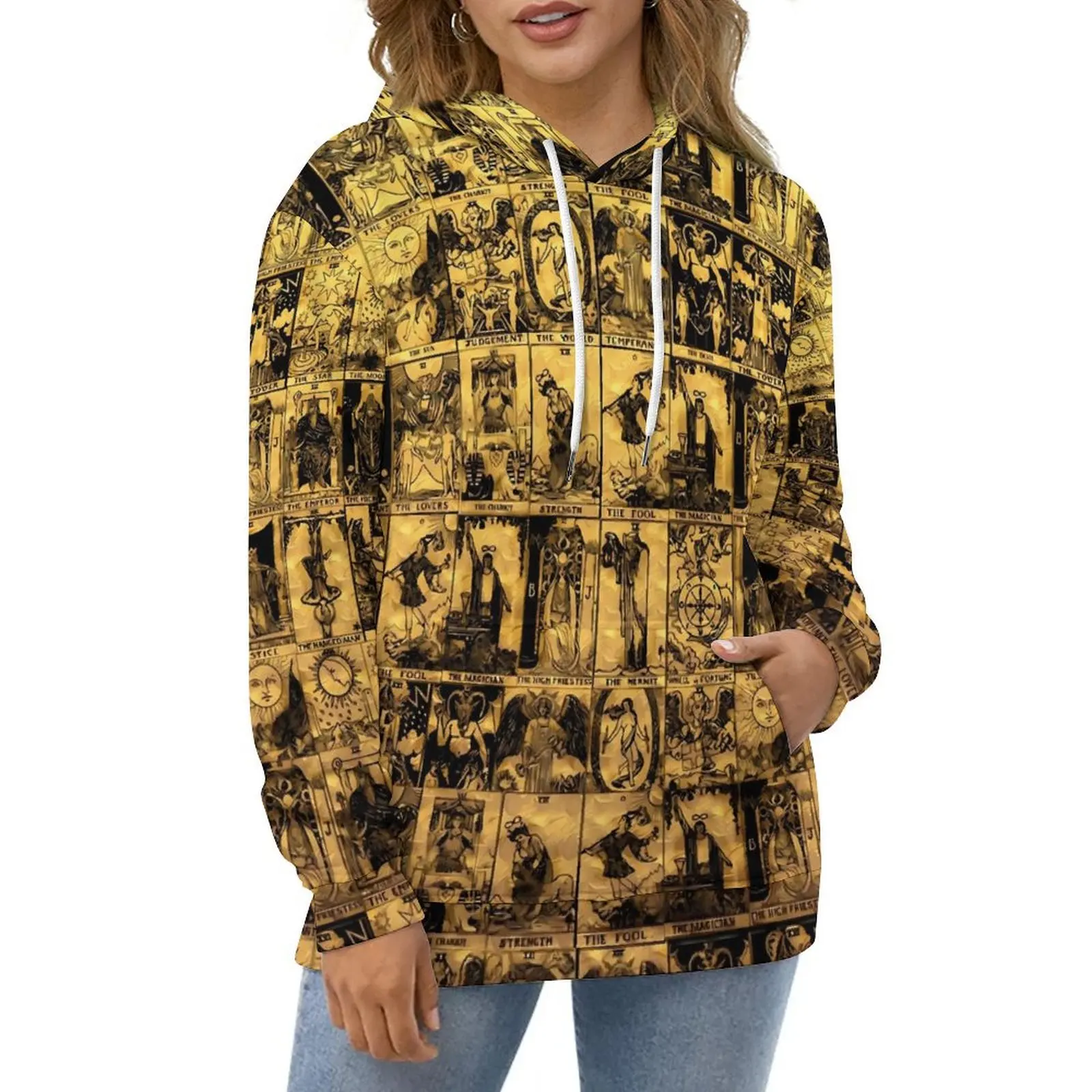 

Gold And Black Tarot Casual Hoodies A Major Arcana Y2k Custom Loose Hoodie Autumn Long Sleeve Hip Hop Oversized Clothing