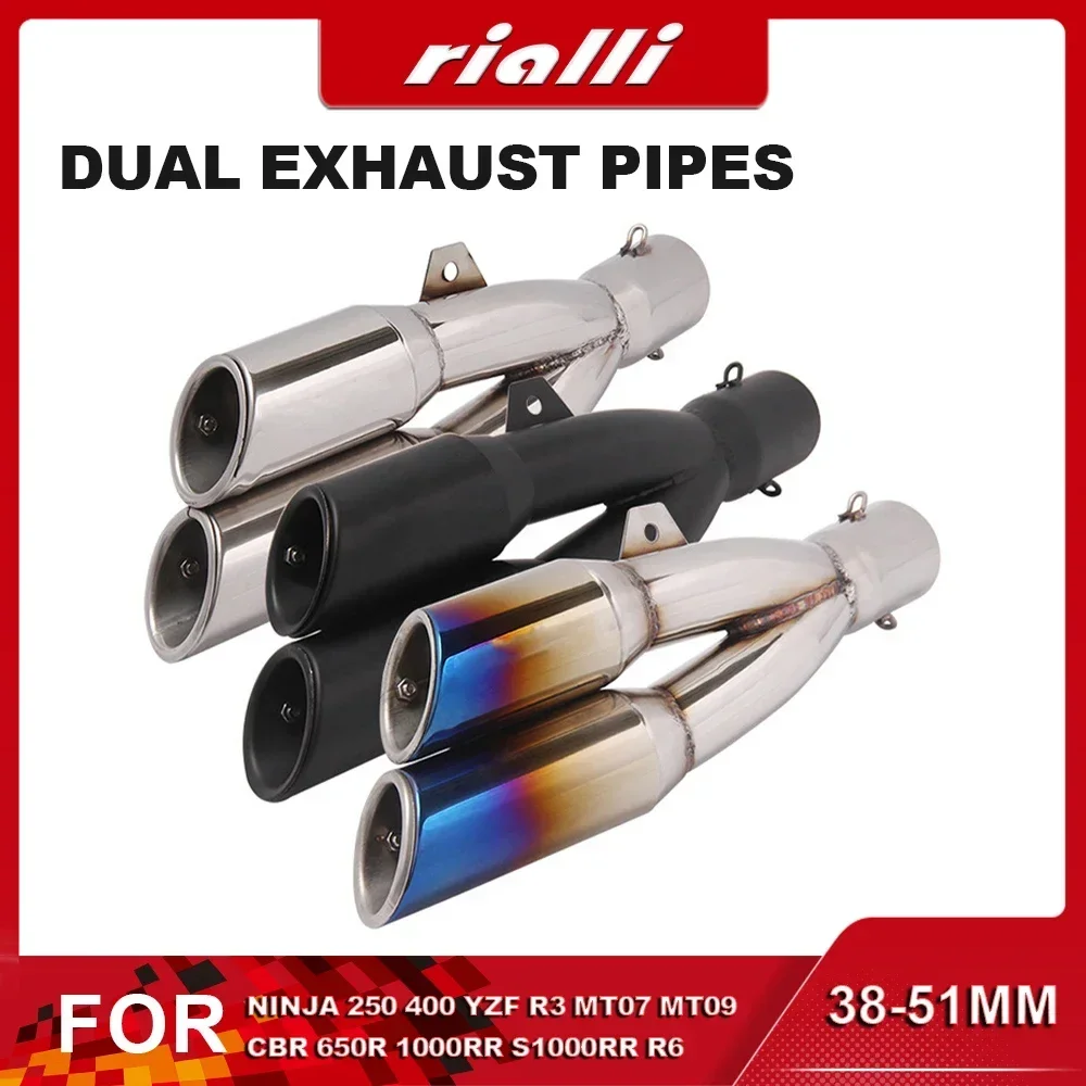 

38-51mm Thunder Dual Motorcycle Exhaust Pipe With DB Killer Muffler For Ninja 250 400 YZF R3 MT07 MT09 CBR650R 1000RR S1000RR R6