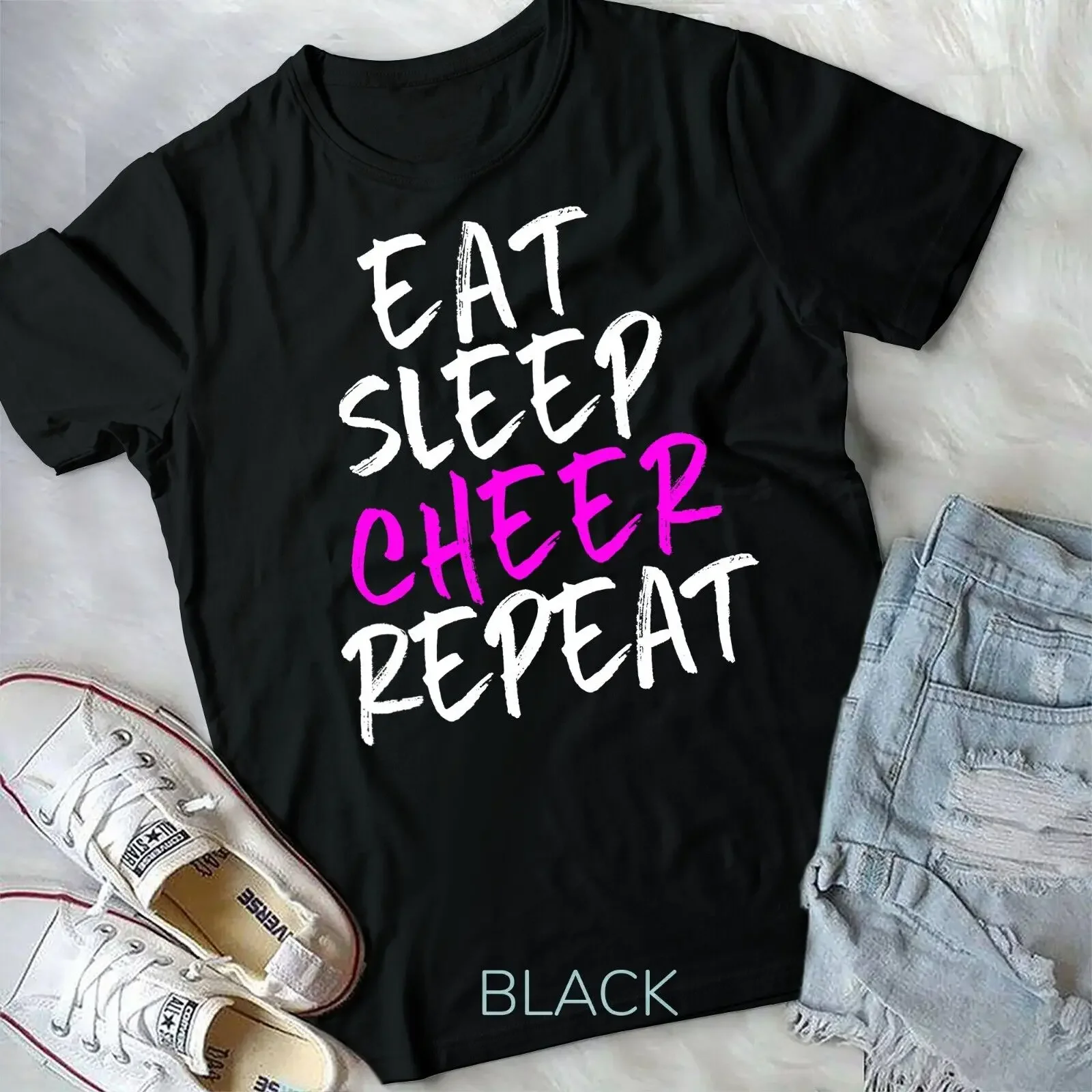 Eat Sleep Cheer Repeat Cheerleading Cheerleader Gift T-Shirt Unisex T-shirt